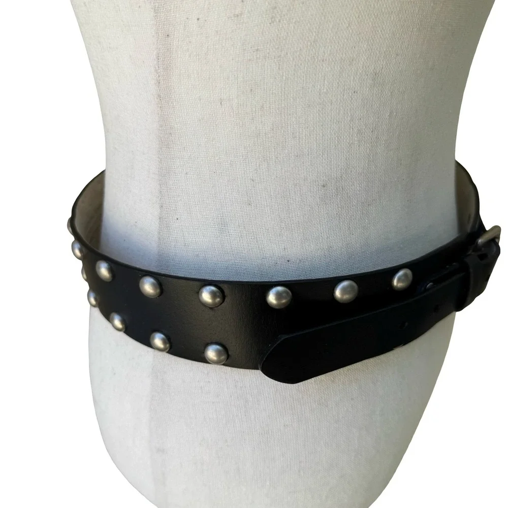 No Boundaries Punk Grunge Goth Black Studded Leather Belt Silver Dome Studs S/M